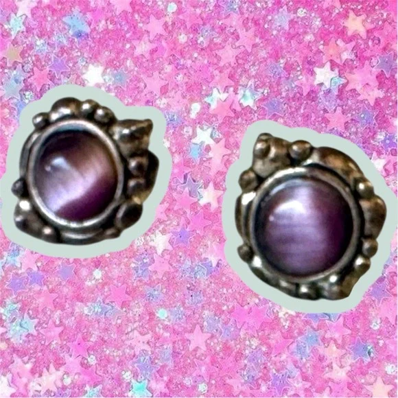 Vintage Avon 90s moonstone tiger eye stud earrings amethyst silver 1990s studs - Picture 1 of 11